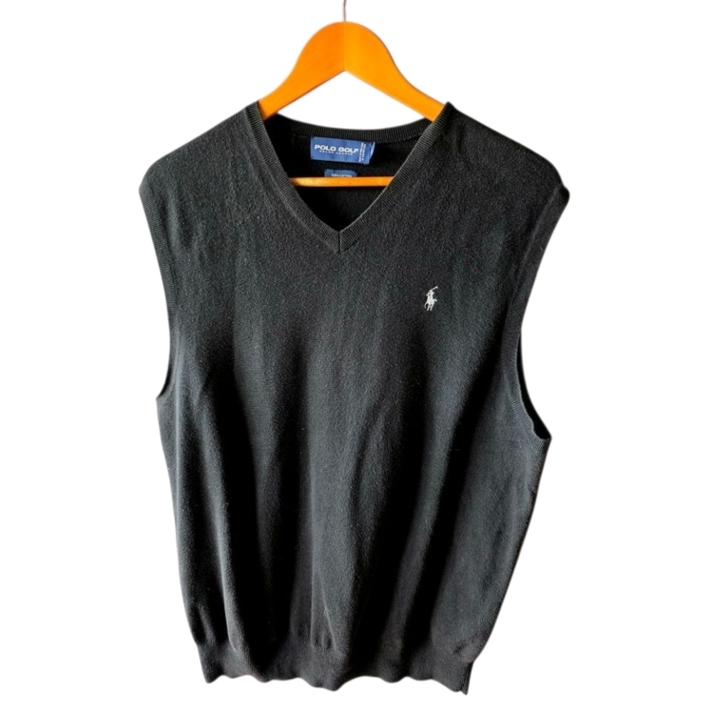 Polo Golf by Ralph Lauren Men's Black Sweater Vest Cotton Classic Preppy Medium